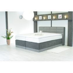 Boxspringbett WESTFALIA SCHLAFKOMFORT, grau (stein, dunkelgrau), B:104cm L:216cm, Bezug von Kopfteil und seitliche Einfassung von Unterbau aus kuschelweichem und strapazierfähigem Microfaser (100% Polyester), Bezug der Obermatratze: 100% Polyester, Diolenwatte und Vlies aus 100% Polyester, Komplettbetten, Boxspringbett