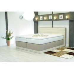 Boxspringbett WESTFALIA SCHLAFKOMFORT, beige (creme, beige), B:104cm L:216cm, Bezug von Kopfteil und seitliche Einfassung von Unterbau aus kuschelweichem und strapazierfähigem Microfaser (100% Polyester), Bezug der Obermatratze: 100% Polyester, Diolenwatte und Vlies aus 100% Polyester, Komplettbetten, Boxspringbett