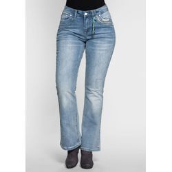 Große Größen: Bootcut Stretch-Jeans im Used-Look, light blue Denim, Gr.58