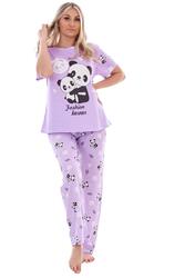 Damen Pyjama Set tierisch bedruckt Panda Teddy kurzärmelig Loungewear Nachtwäsche